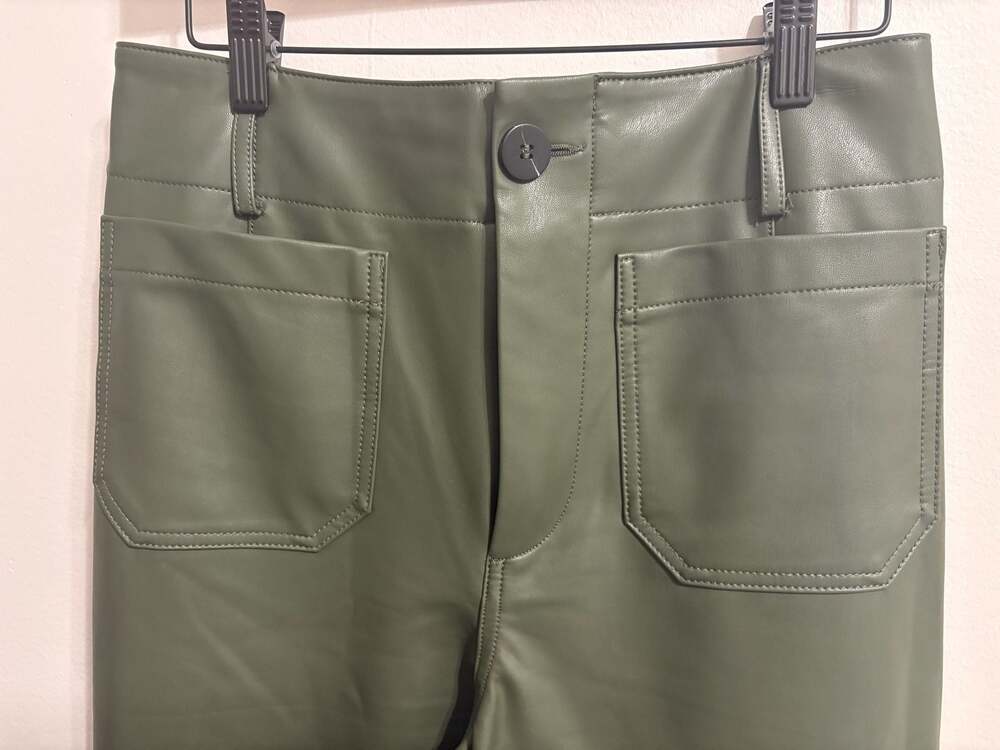 Maeve The Colette Faux Leather Wide-Leg Pants Olive Green Size 28 - Picture 3 of 7